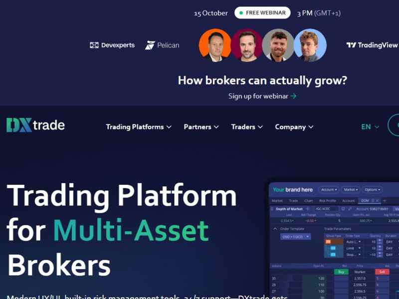 DXtrade official website showing multi-asset trading platform