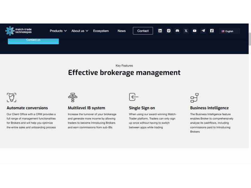 CRM features for onboarding, IB management, single sign-on and business intelligence. 
