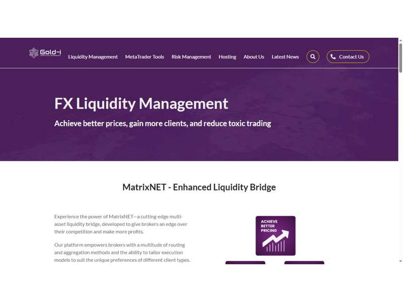 MatrixNET 外汇流动性管理官网页面。来源：Gold-i。