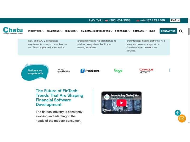 Chetu financial technology services page. Source: Chetu.