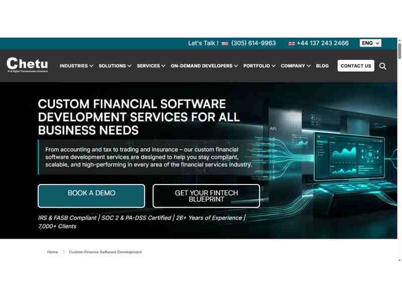 Chetu financial software development page. Source: Chetu.