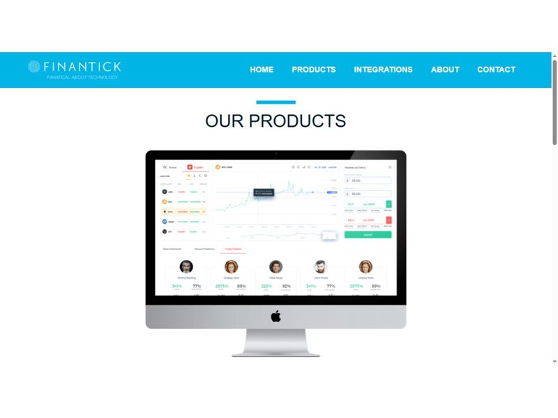 Finantick 官網：產品介紹與交易介面。